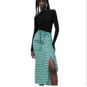 NEW ZARA BOHO GEOMETRIC DRAPE PRINT MIDI SKIRT BLUE / GREEN | 1165/178